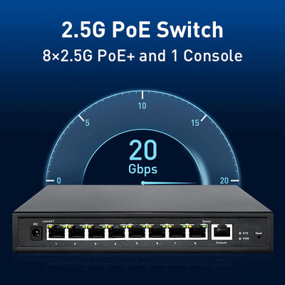 8 Port 2.5Gbps Gigabit PoE Switch For Business Networking 1 Console 802.3af/At Standards