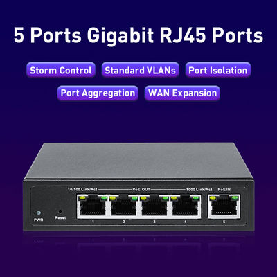 10/100/1000 Mbps Gigabit PoE Switch With IEEE 802.3u Port Trunking External Power Adapter
