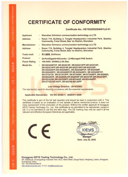 China Shenzhen Sirivision Communication Technology Co., Ltd. certification